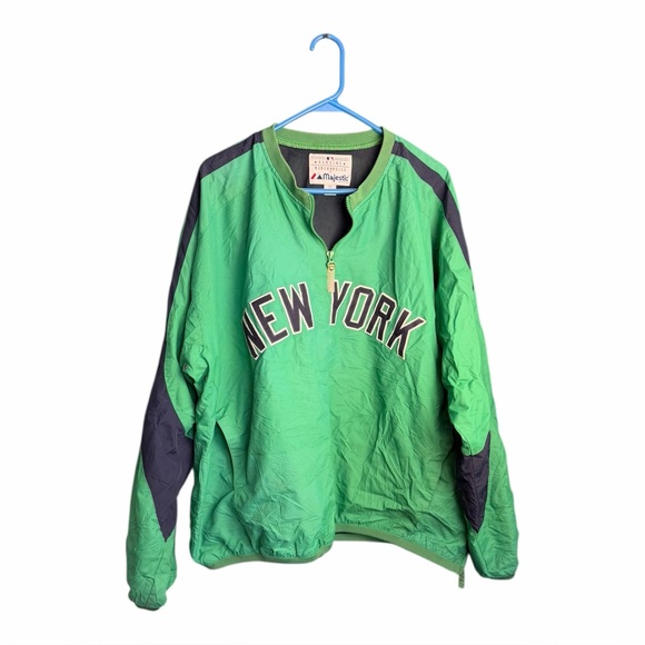 New York Yankees Pullover Jacket Mens XL Kelly Green MLB Baseball Majestic